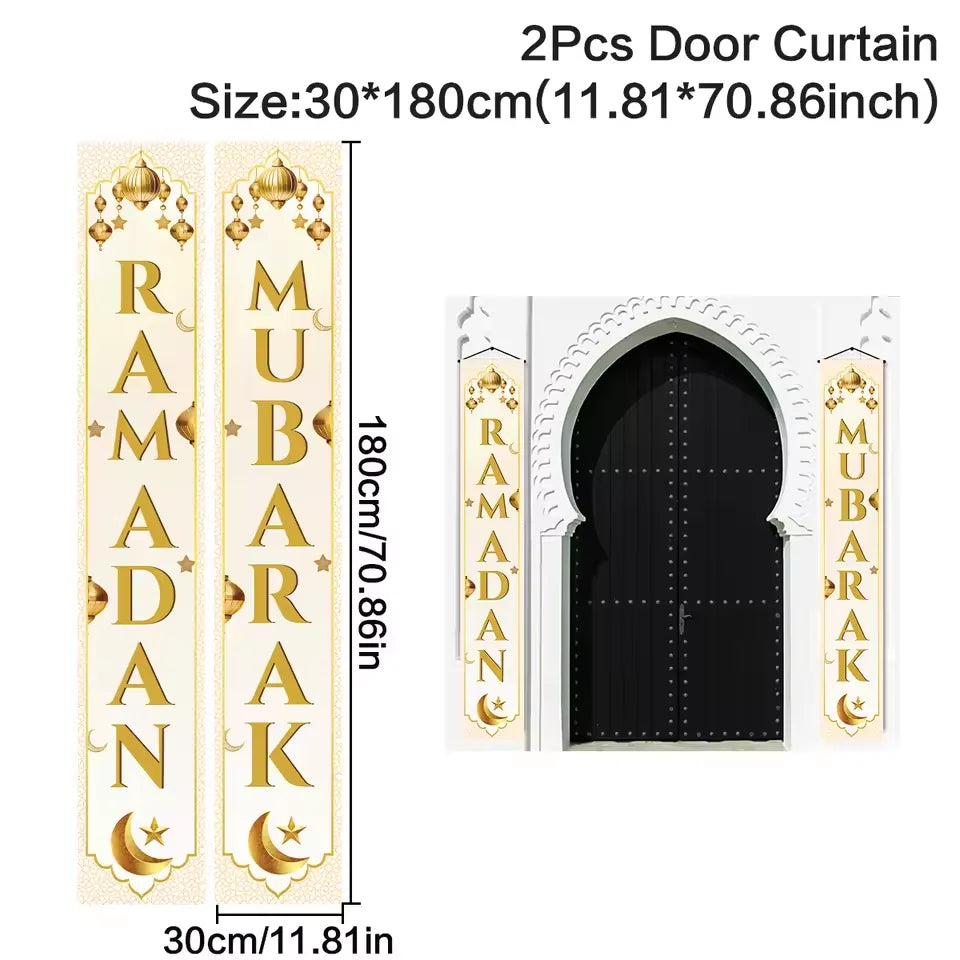 Ramadan Decoration 2025 Door Banner EID Mubarak Decor for Home Porch Banner Ramadan Kareem Islamic Muslim Party Eid Al-Fitr Gift