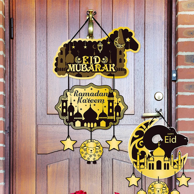 1set EID Mubarak Door Hanging Ramadan Decoration 2025 Decoration DIY Ramadan Party Supplies Islamic Home Decoration Card