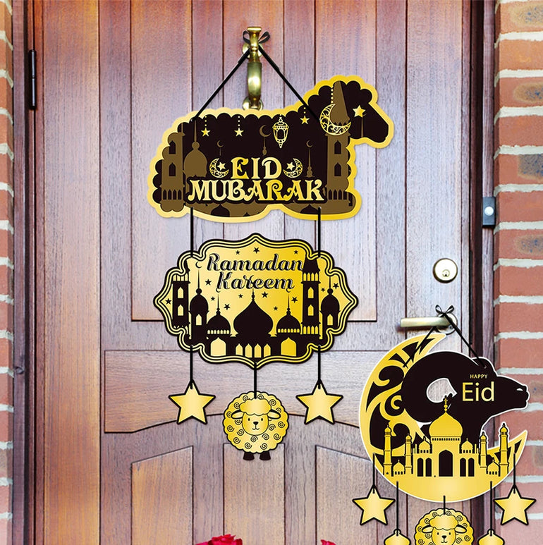 1set EID Mubarak Door Hanging Ramadan Decoration 2025 Decoration DIY Ramadan Party Supplies Islamic Home Decoration Card