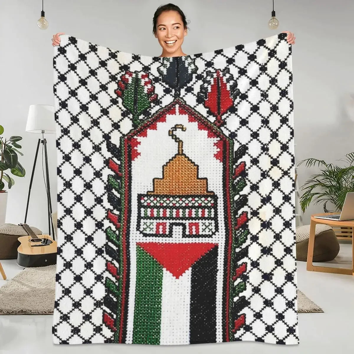 Palestine Flag Blankets Palestinian Map Traditional Tatreez Embroidery Camping Flannel Throw Blanket Warm Soft Bed Bedspread