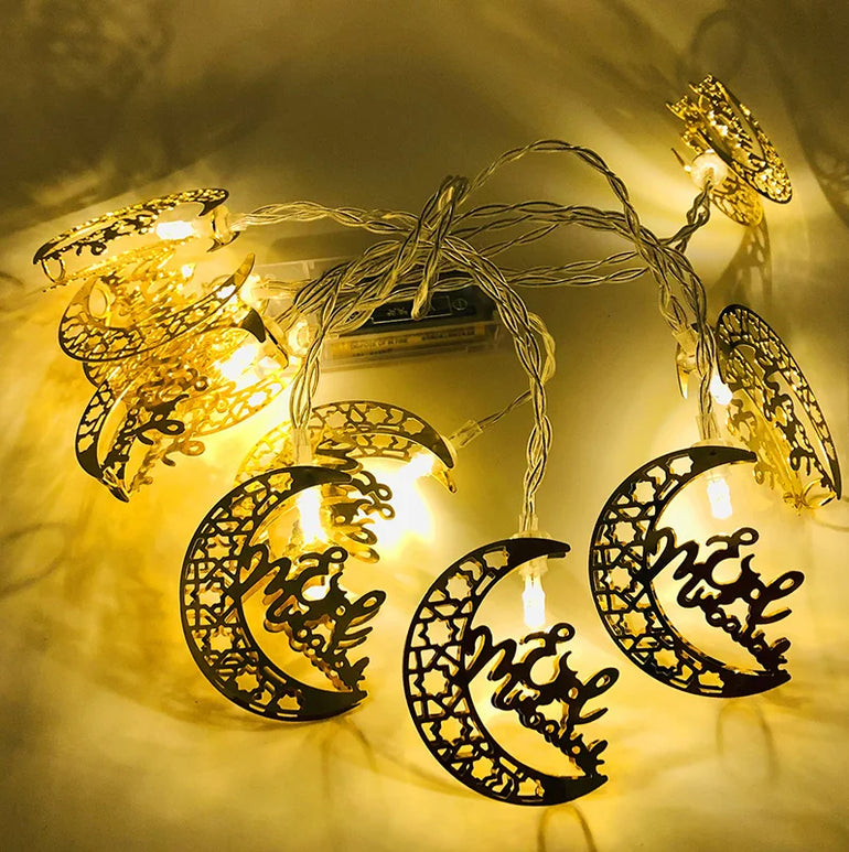 Moon Star Led String Lights EID Mubarak 2024 Ramadan Kareem Decoration For Home Islam Muslim Event Party Supplies Eid Al-Fitr