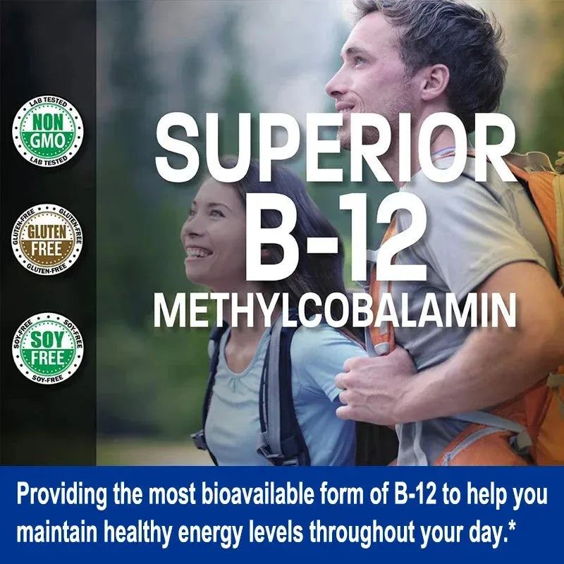 Vitamin B12 - 5000 MCG Supplement with Methylcobalamin (Methyl B-12) Boosts Natural Energy and Benefits Brain and Heart Function