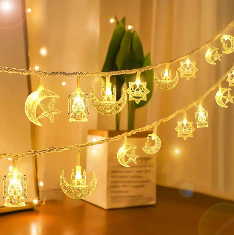 1.5M 10LED EID Mubarak LED String Lights Islam Muslim Festival Party Moon Star Castle Lantern Ramadan Home Decoration 2024 New