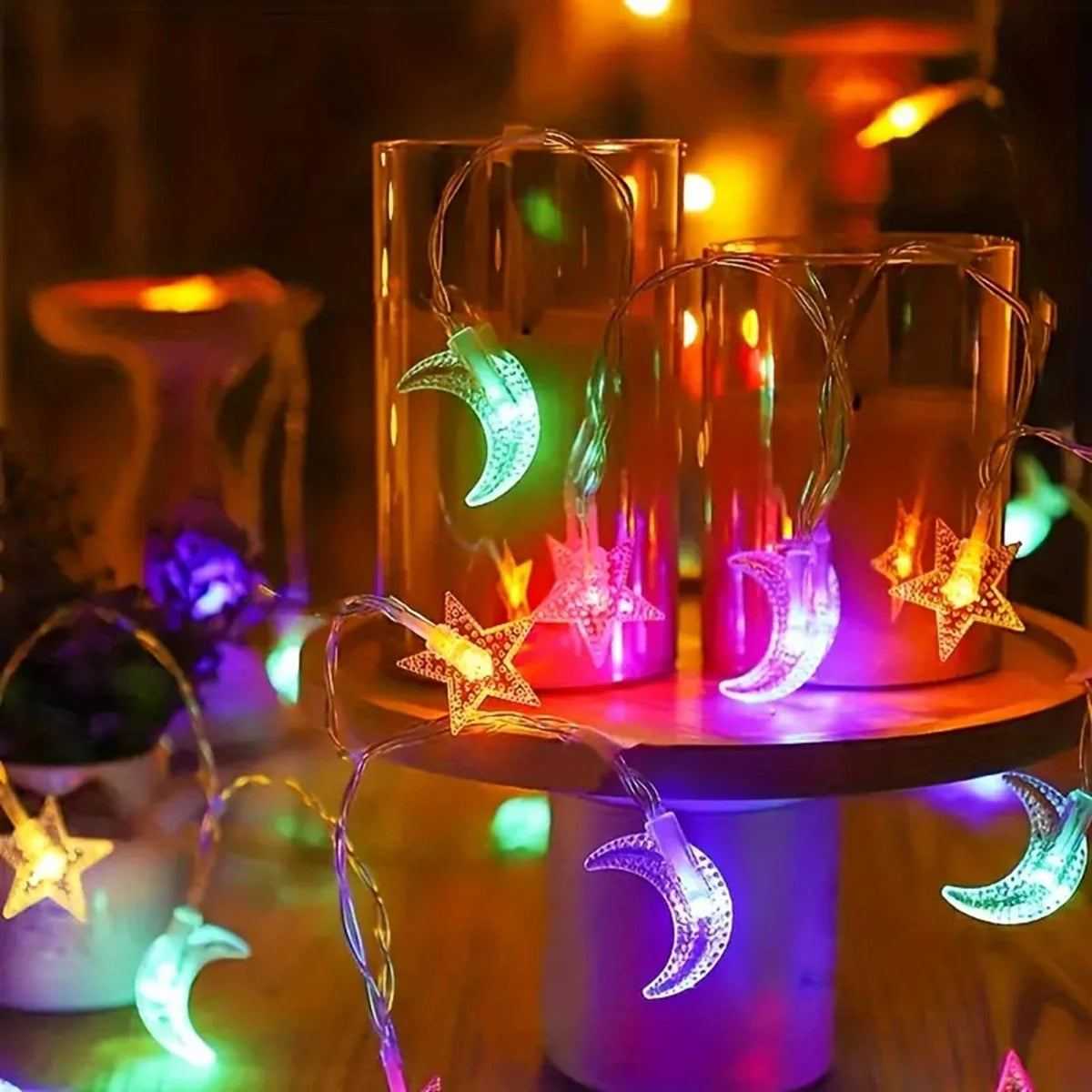 EID Mubarak LED String Lights Islam Muslim Party Moon Star String Lights Ramadan Kareem Decoration 2025 for Home Al-Fitr Gifts