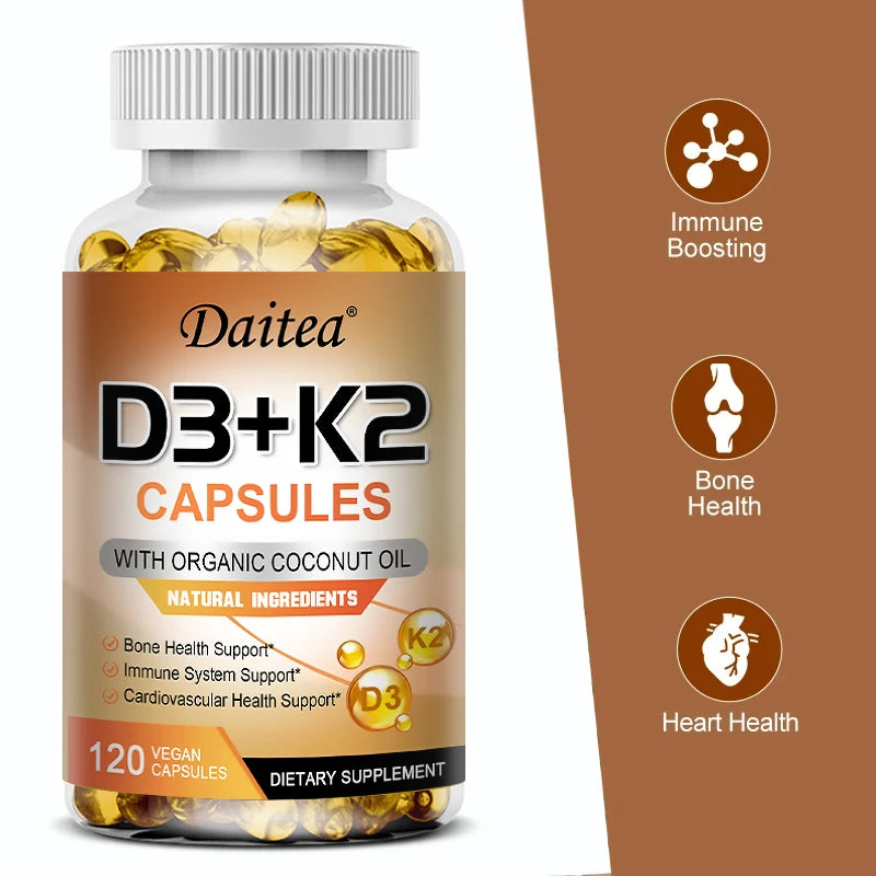 Vitamin K2 (MK7) with D3-5000 IU Supplement-120 Capsules, Immune Support Health, Bone Health, Cardiovascular Health Support