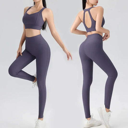 Women's yoga suits cross-back workout vests and high-waisted tights leggings