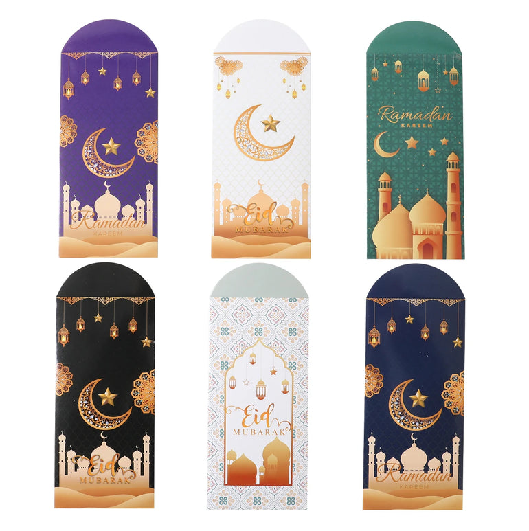 12Pcs Eid Mubarak Money Envelopes Gift Card Holder Ramadan Mubarak Decor 2025 Islamic Muslim Eid Al-fitr Invitation Supplies