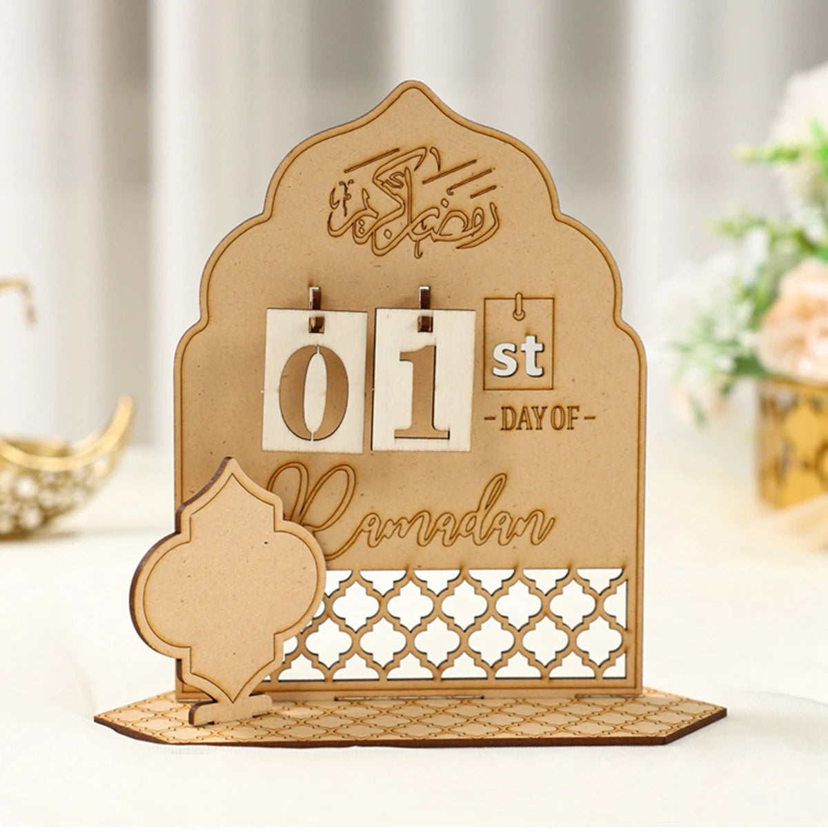 Ramadan Wooden Countdown Calendar Ornament 2025 Eid Mubarak Ramadan Decoration for Home Eid Al Adha Islamic Muslim Party Decor