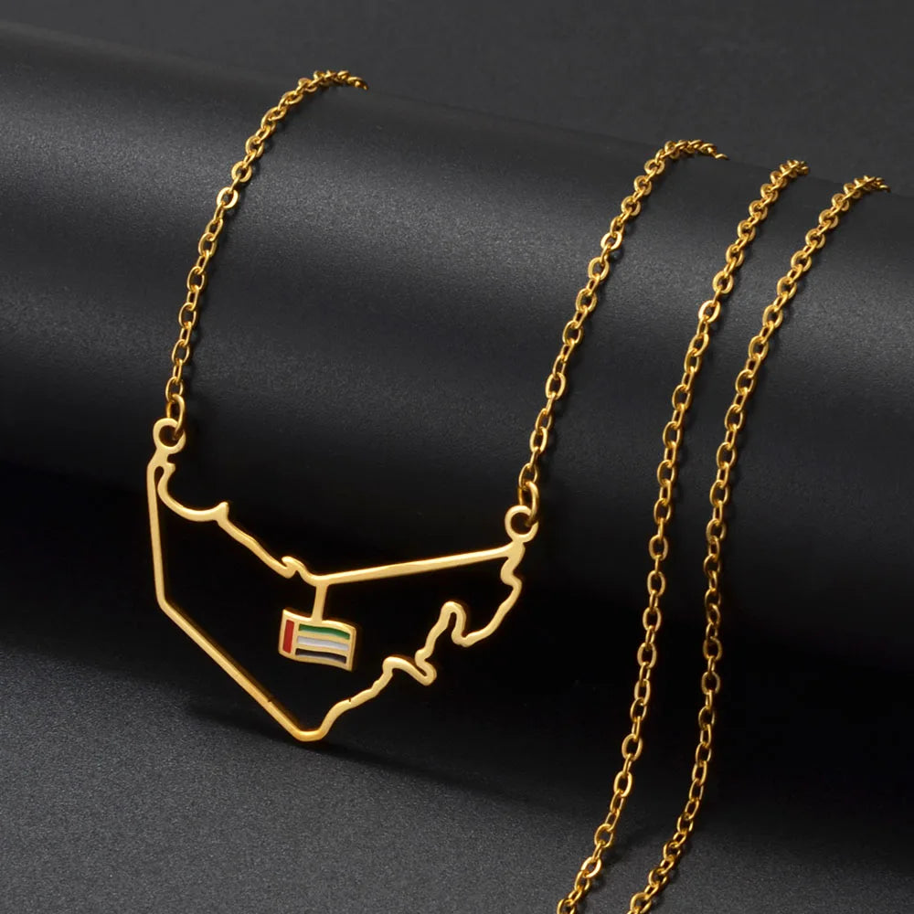 Anniyo The United Arab Emirates Map Flag Necklaces for Women Girls Jewelry UAE charms Map @326621