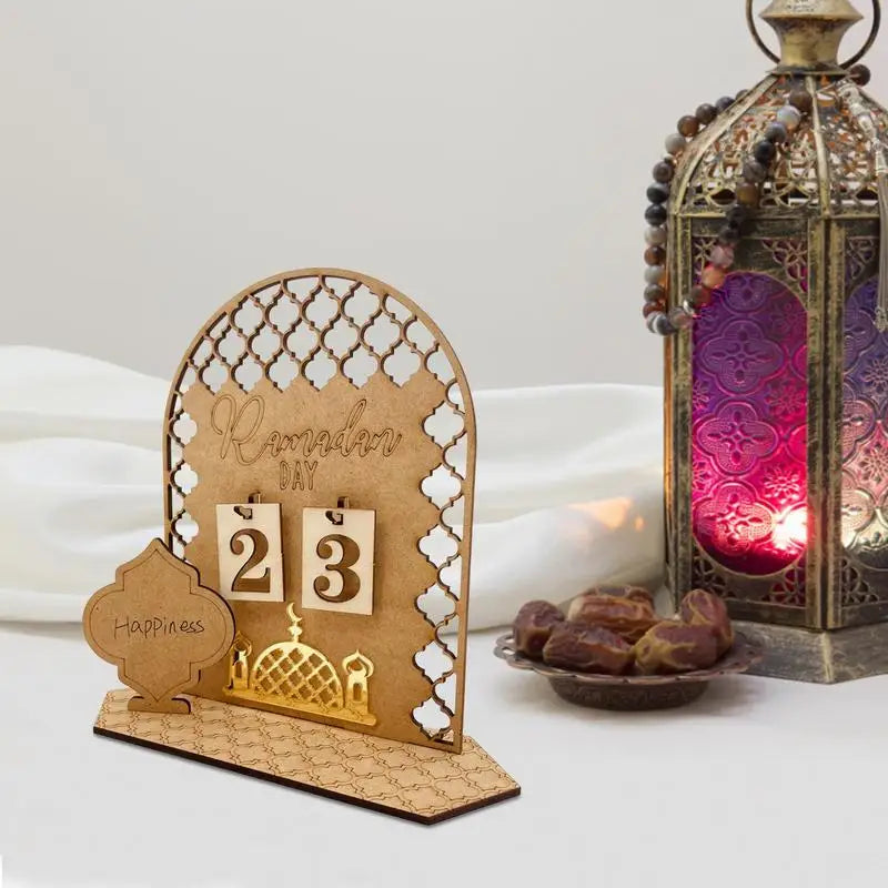 Wooden Ramadan Countdown Calendar Gifts Day of Ramadan Calendar with Replacing Number 2024 Eid Mubarak Home Decoration Ornament