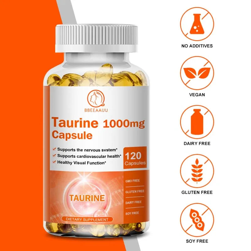 BBEEAAUU 1000mg Organic Taurine Capsules Nervous System and Heart Blood Health Balances Heart Rhythm Memory and Vision Heatlh