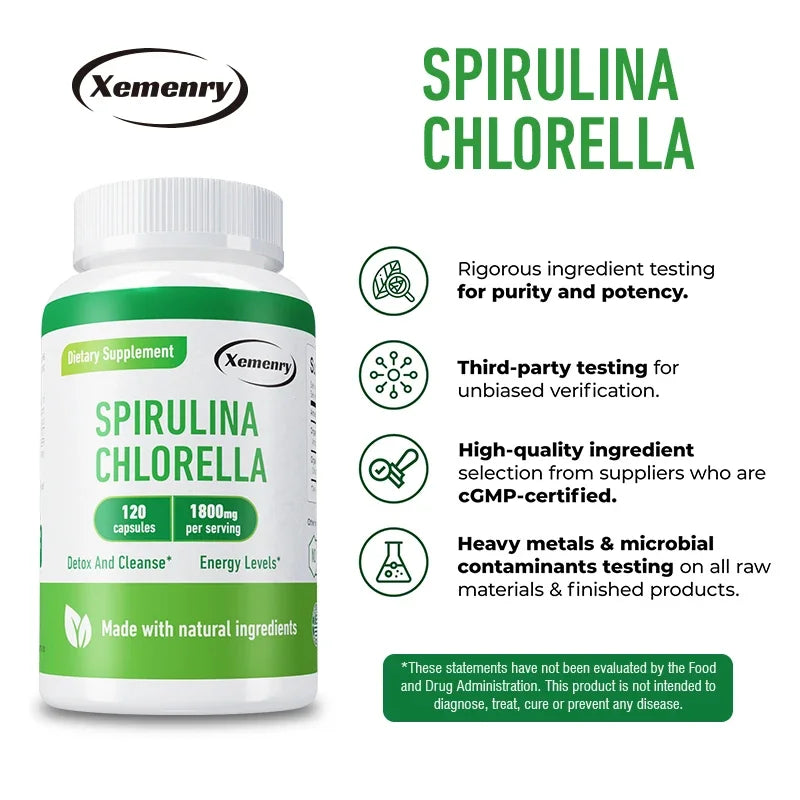 Spirulina Chlorella Capsules - Used for Immunity, Antioxidants, and Energy Support, Antioxidant