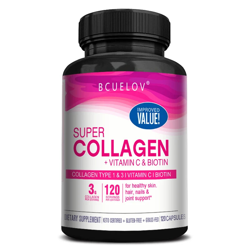 Super Collagen with Vitamin C and Biotin, Skin, Hair and Nails Supplement, Antioxidants, Brightener, Anti-Aging