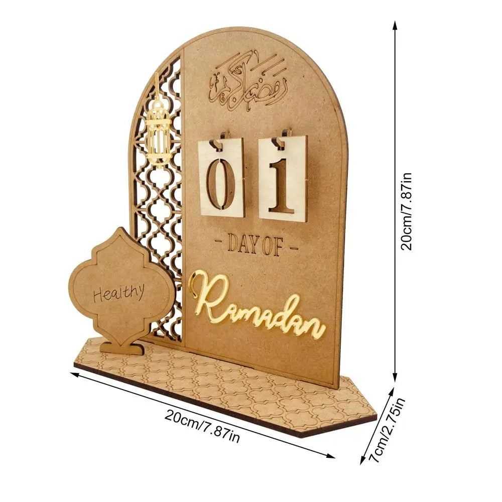 Wooden Ramadan Countdown Calendar Gifts Day of Ramadan Calendar with Replacing Number 2024 Eid Mubarak Home Decoration Ornament