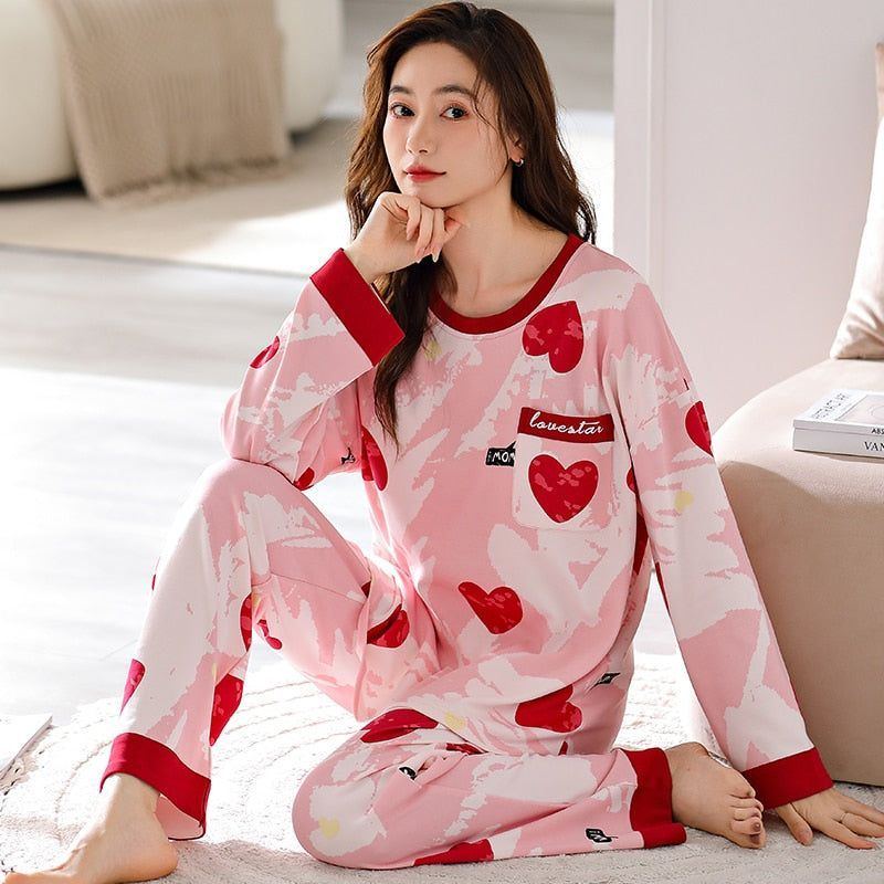 Pajamas for Women Long Sleeve + Pants O-neck Soft Pyjamas - Jointcorp