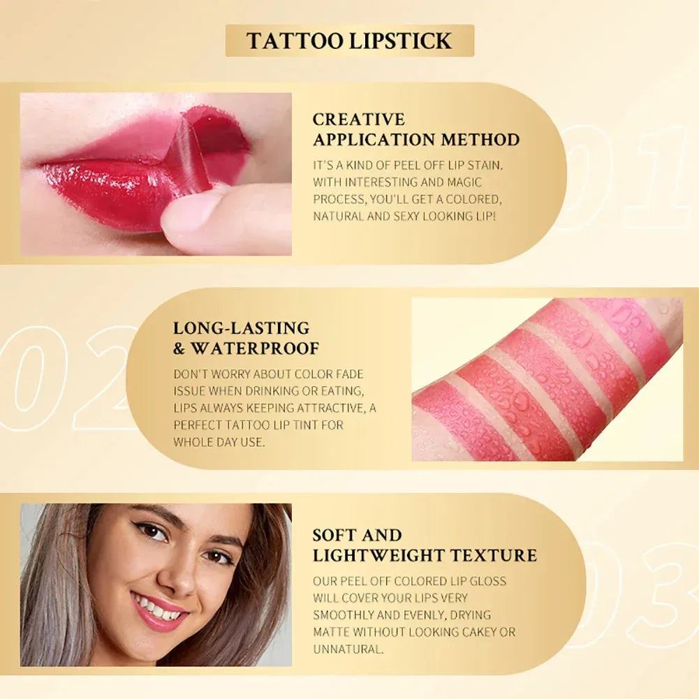 5 Colors  Peel Off Liquid Lipstick Waterproof Long Lasting Lip Gloss Tint Tear Off Amazing Lip Tattoo Women Makeup Cosmetic