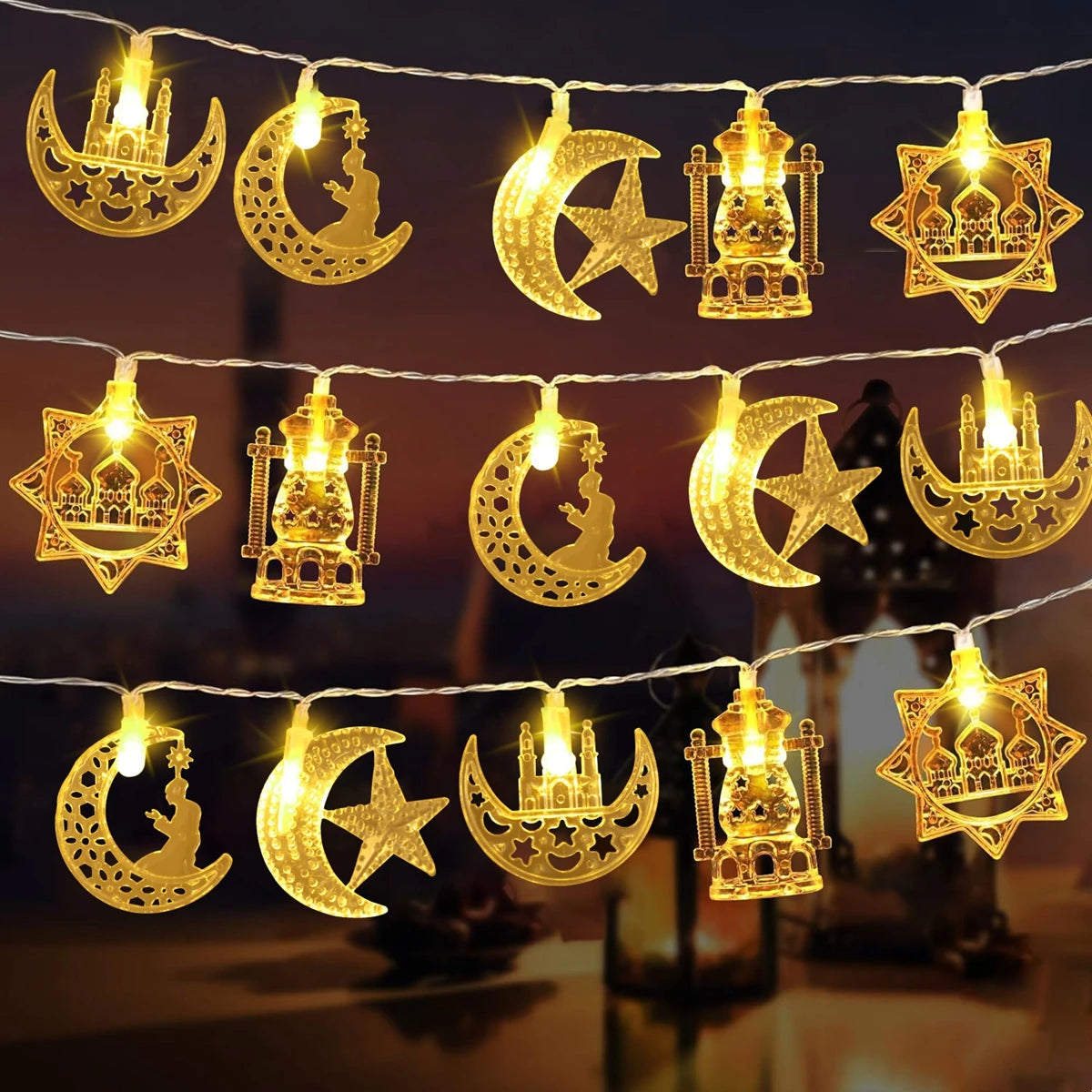 1.5M 10LED EID Mubarak LED String Lights Islam Muslim Festival Party Moon Star Castle Lantern Ramadan Home Decoration 2024 New