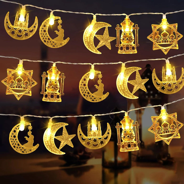 1.5M 10LED EID Mubarak LED String Lights Islam Muslim Festival Party Moon Star Castle Lantern Ramadan Home Decoration 2024 New