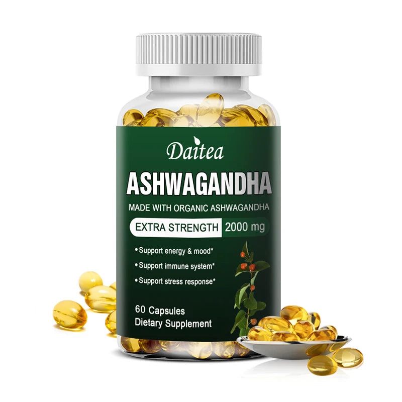 Daitea Organic Ashwagandha Extract Capsules 2000mg for Mood, Sleep, Energy Support - Antioxidant Supplement