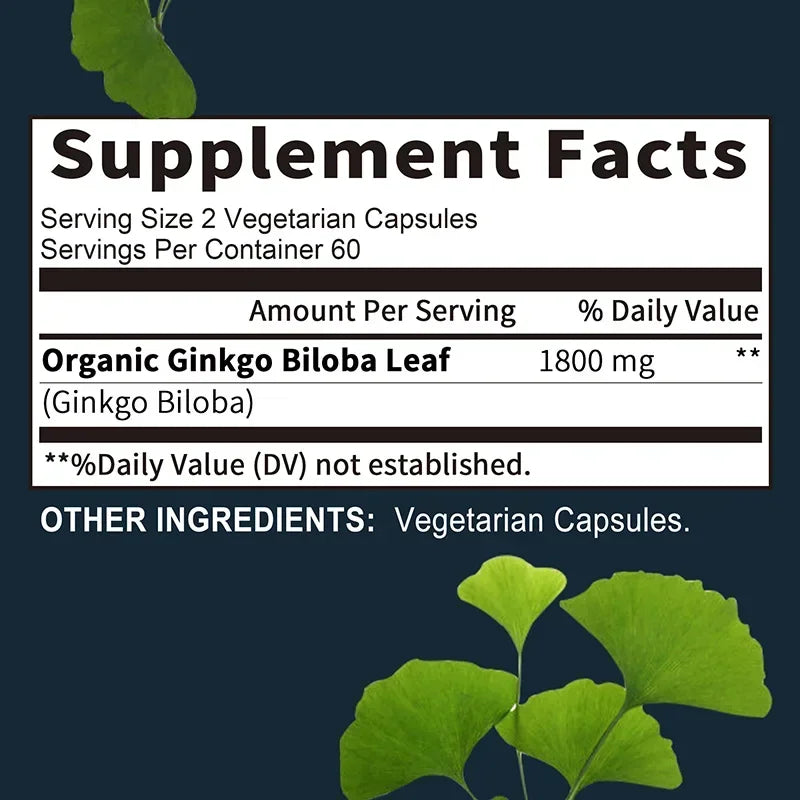 Ginkgo Biloba - Helps Maintain Brain Power, Energy, Memory, Concentration, Anti-Fatigue, Antioxidant