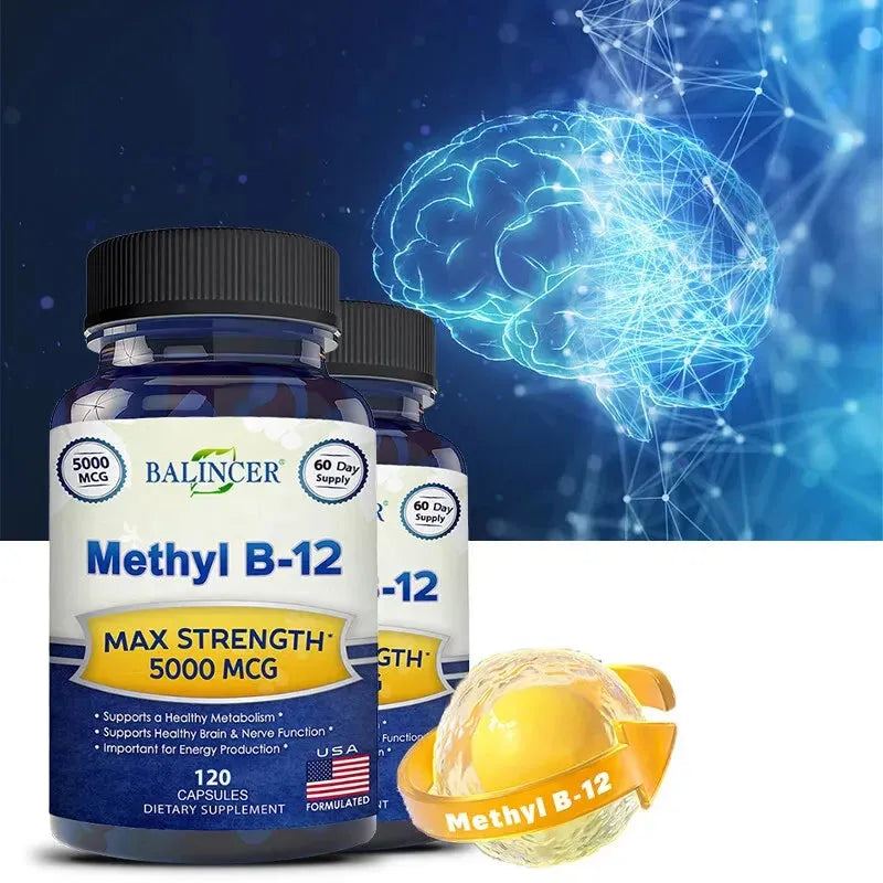 Vitamin B12 - 5000 MCG Supplement with Methylcobalamin (Methyl B-12) Boosts Natural Energy and Benefits Brain and Heart Function