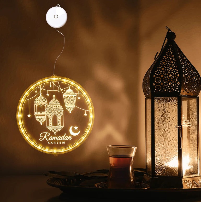 12.5cm Diameter Ramadan LED Hanging Lights Ramadan Mubarak Window Decoration Lights Eid Mubarak Home Party Party Supplies