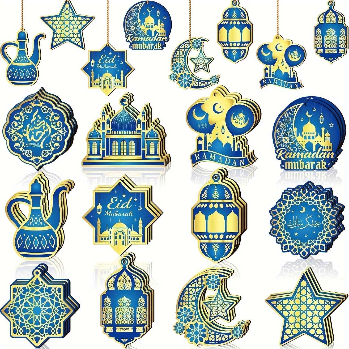 24 Pcs Ramadan Ornaments Eid Mubarak Ornaments Hanging Castle Lantern Light Star Moon Ornaments for Christmas Tree Ramadan