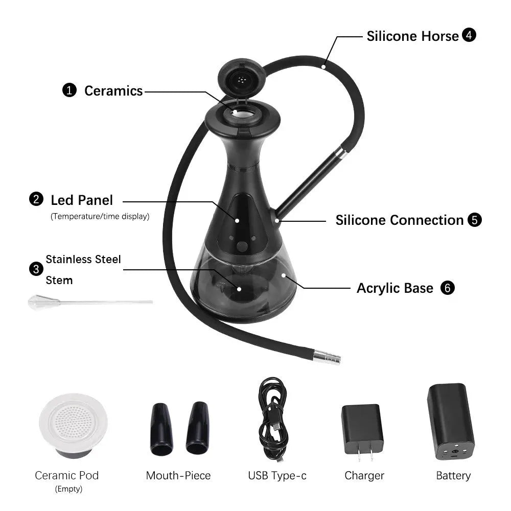 Upgraded Electron Hookah Full Set with LED Light Electrically Heated Tobacco Oil Paste Touch Screen Electronic Shisha Narguile