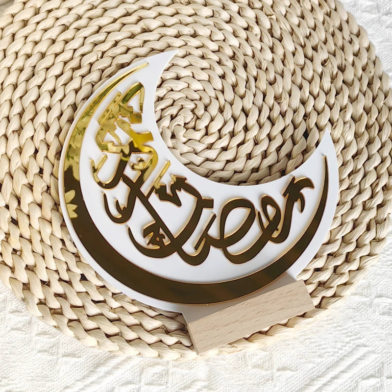 Muslim Acrylic Moon Ornaments 2025 Ramadan Kareem Decoration for Home Table Eid Mubarak Islamic Festival Party Gifts Supplies