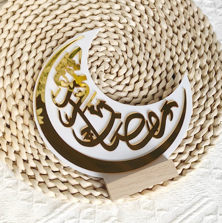 Muslim Acrylic Moon Ornaments 2025 Ramadan Kareem Decoration for Home Table Eid Mubarak Islamic Festival Party Gifts Supplies