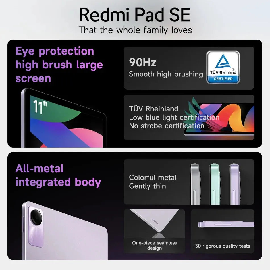 Global ROM Xiaomi Redmi Pad SE 128/256GB Snapdragon 680 Octa Core 90Hz 11" FHD+ Display 8000mAh Battery Bluetooth 4.2 Mi Tablet