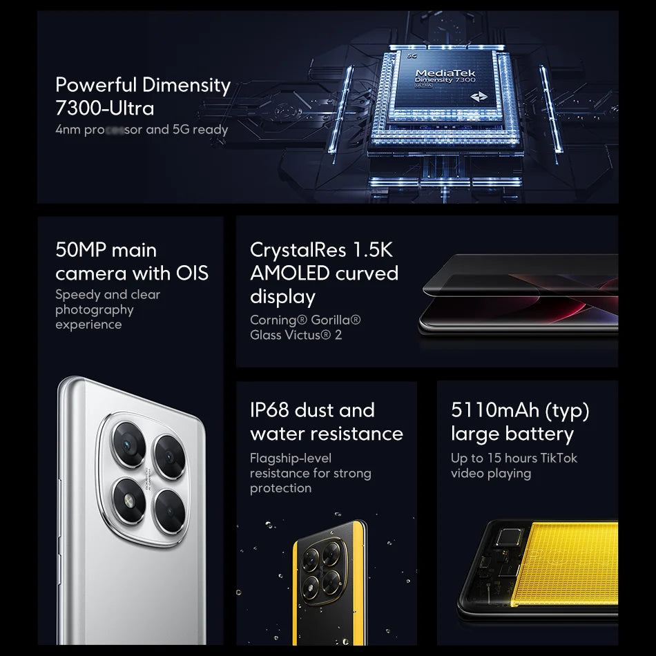 Global Version POCO X7 5G Smartphone MTK Dimensity 7300-Ultra 6.67" 120Hz AMOLED Display 50MP OIS Camera 45W Turbo Charging NFC