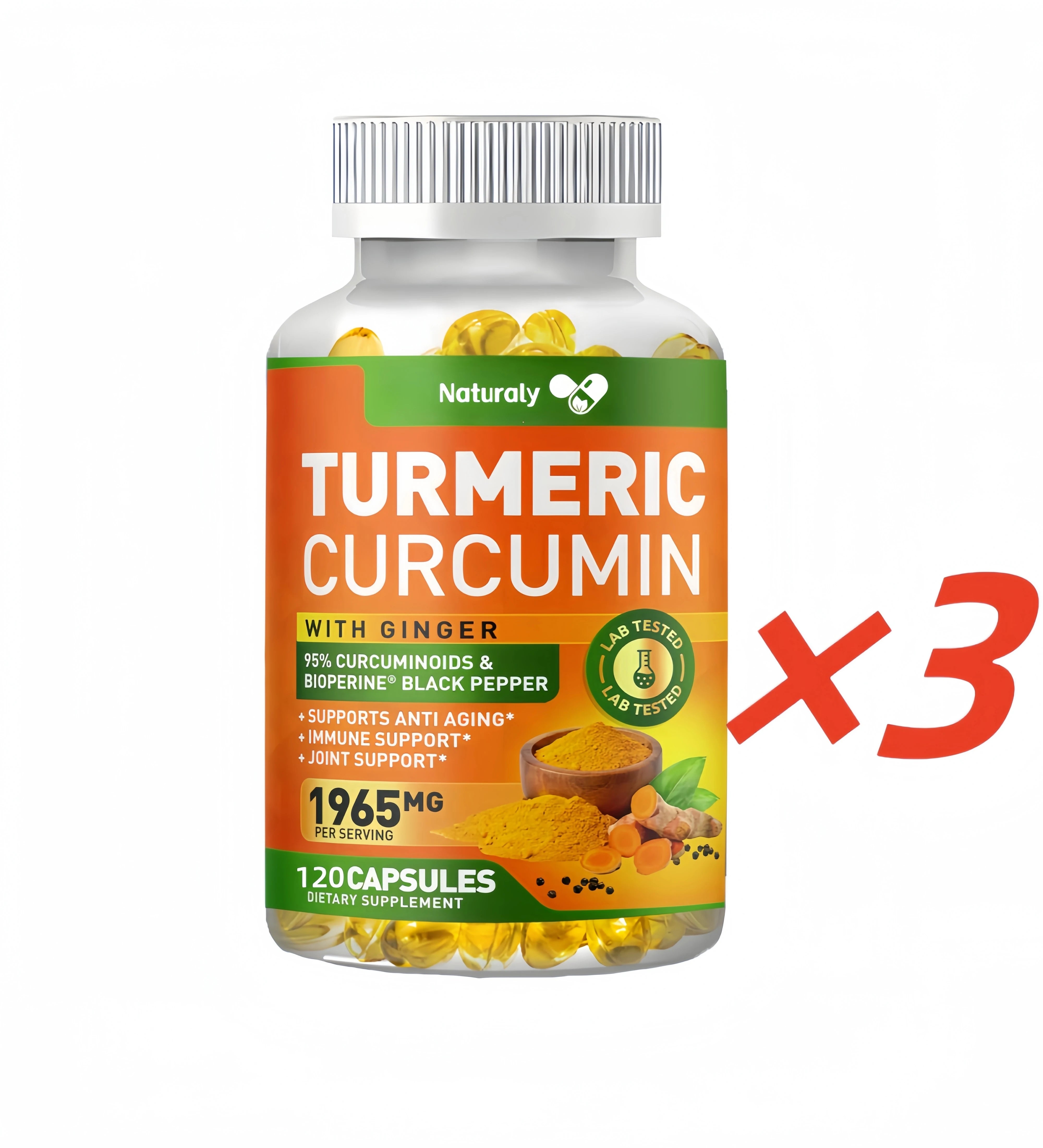 Organic Triple Strength Turmeric Capsules with95% Curcuminoids Joint & Healthy Inflammation Support