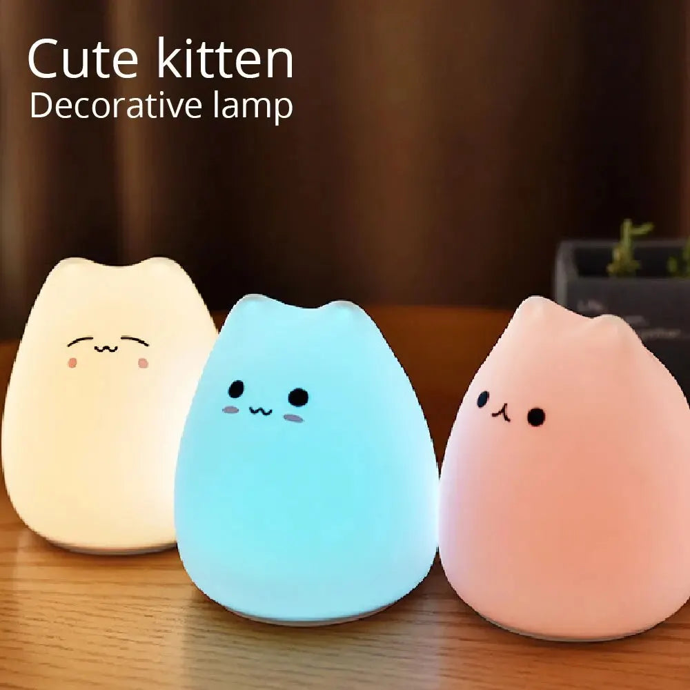 Touch Night Light Colorful Cat Silicone Animal Light Led Lights Cartoon Silicone Lamp Bedroom Decoration Lights Bedside Lighting