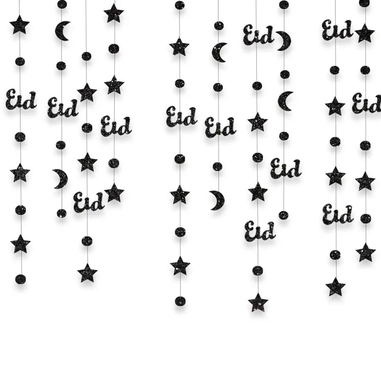 Glitter Paper Gold Star Moon Garlands Streamer Eid Mubarak Hanging Ornaments Ramadan Kareem Decor Banner Muslim Party Supplies