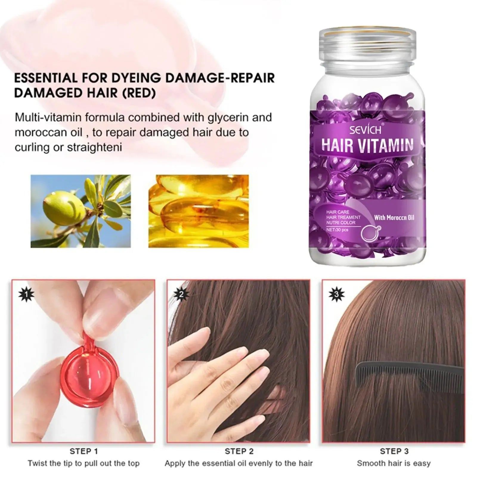 Hair Vitamin Capsule Oil Scalp Treatment Smooth Hair Care Moroccan Essence Oil Anti Frizz Hydrating Nourishing Hair Oil Serum