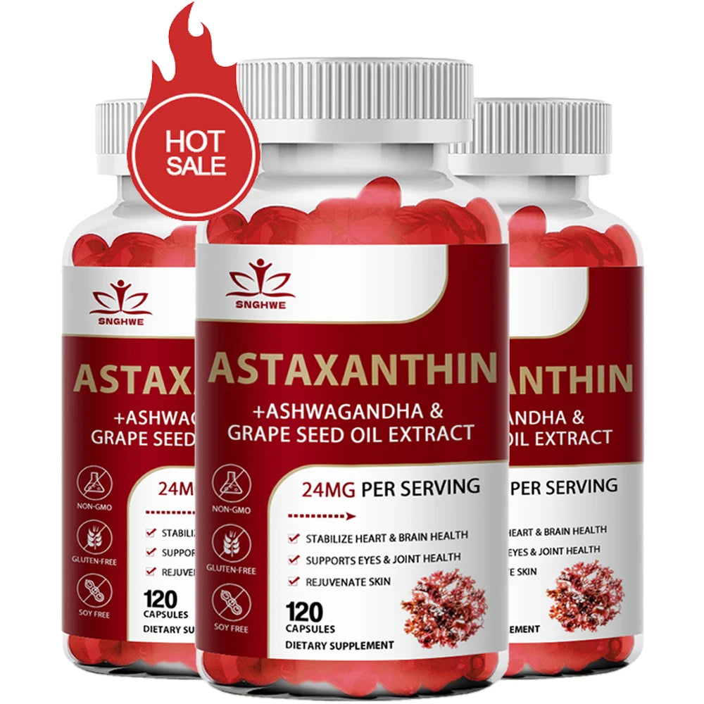 SNGHWE 24mg Astaxanthin Capsules Improves Eye, Joint, Skin Health And Energy Levels-Supports Heart Health, Immune System