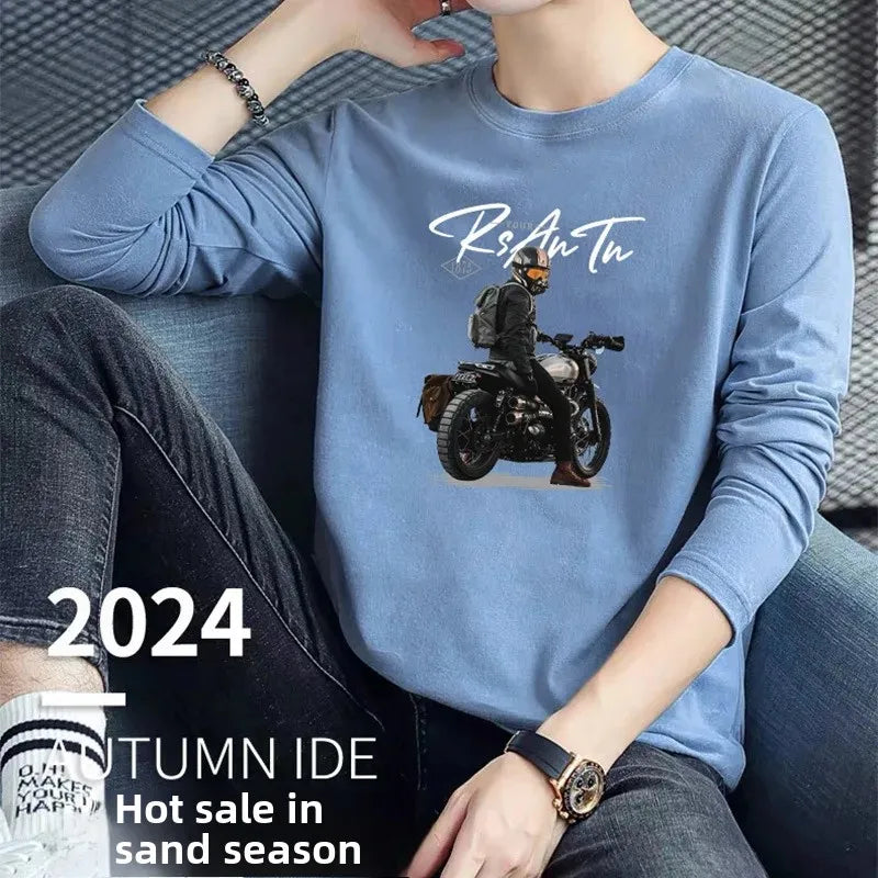 240g Double-Sided Long Sleeve T-Shirt 2024 Autumn Winter New Men's Women's Casual Solid Color Base Layer Top