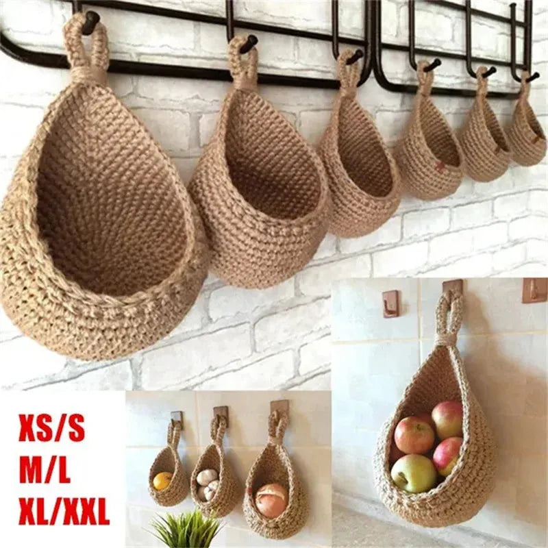 Wall-mounted Vegetable Basket Fruit and Sundry Basket Natural Wicker Weave Storage Basket Kitchen Storage Home Decoration