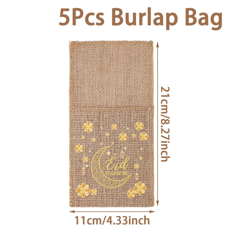 Ramadan Burlap Cutlery Pouch Eid Mubarak Decor for Home 2025 Table Decor Ramadan Kareem Islamic Muslim Party Eid Al-Fitr Gifts