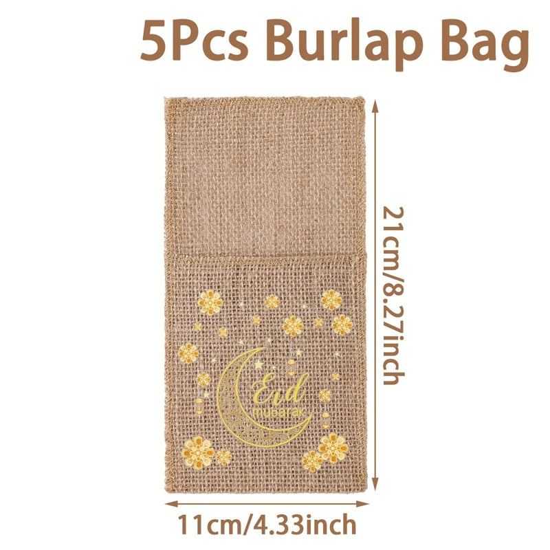 Ramadan Burlap Cutlery Pouch Eid Mubarak Decor for Home 2025 Table Decor Ramadan Kareem Islamic Muslim Party Eid Al-Fitr Gifts