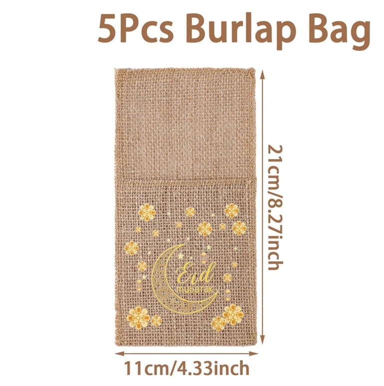 Ramadan Burlap Cutlery Pouch Eid Mubarak Decor for Home 2025 Table Decor Ramadan Kareem Islamic Muslim Party Eid Al-Fitr Gifts