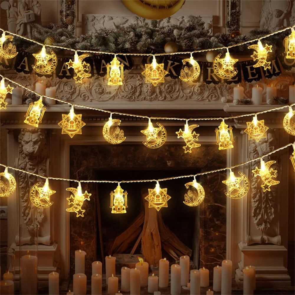 1.5M 10led Eid Mubarak Star Moon Led String Lights Ramadan Kareem Decoration for Home 2025 Islamic Muslim Festival Party Supplie