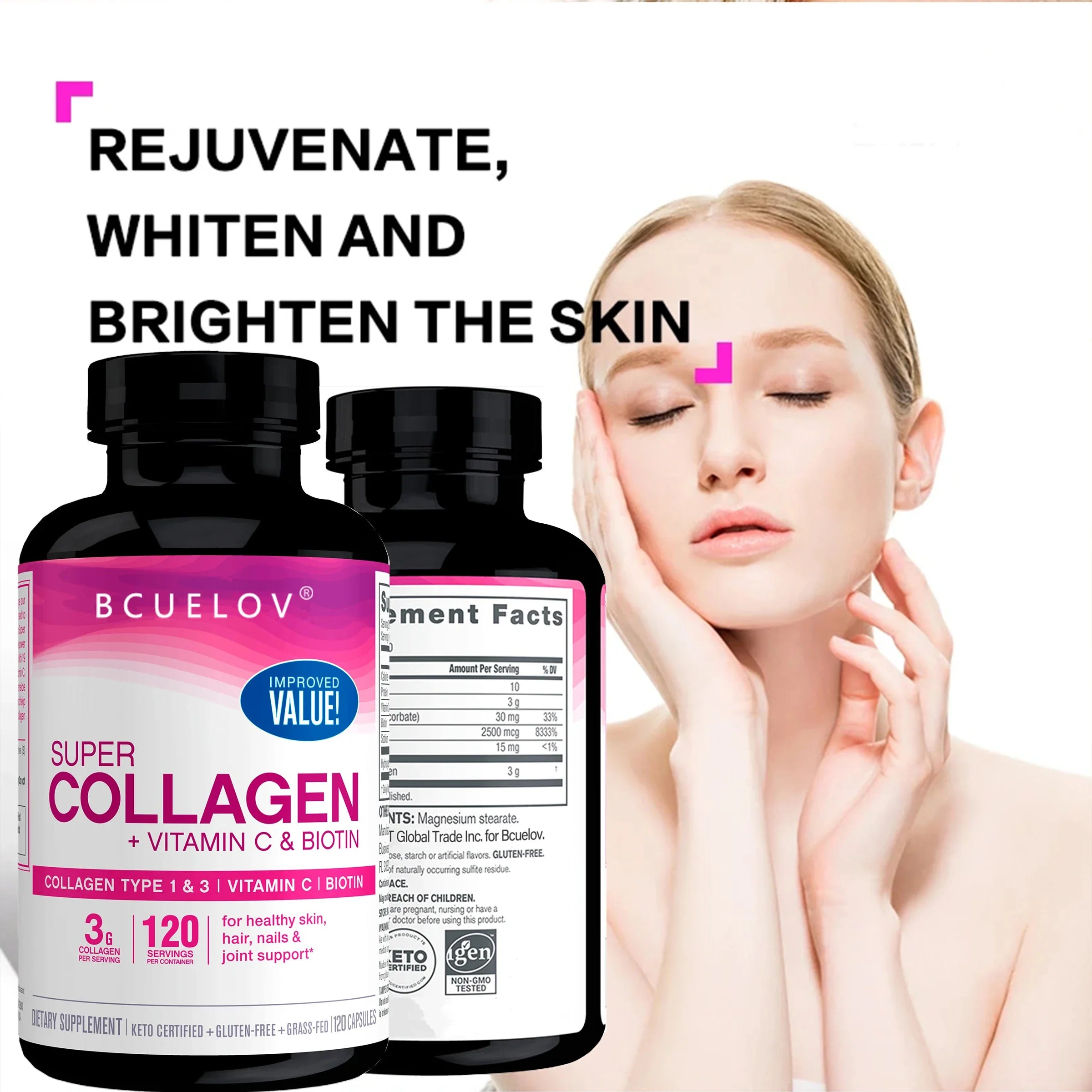 Super Collagen with Vitamin C and Biotin, Skin, Hair and Nails Supplement, Antioxidants, Brightener, Anti-Aging