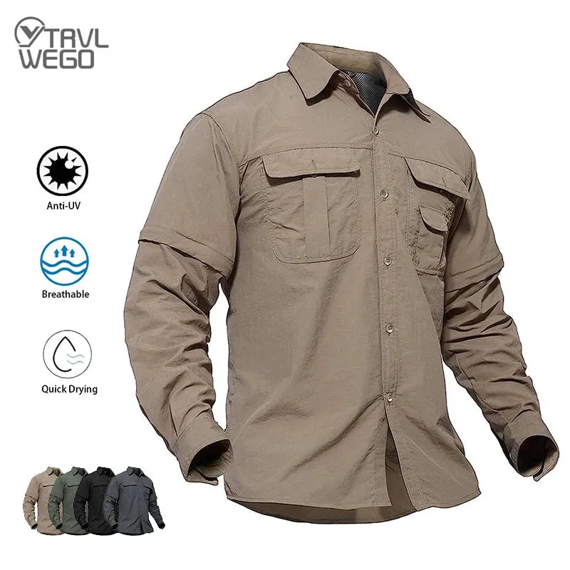 TRVLWEGO Hiking Shirt Spring Man Summer Camping Blouse Fishing Breathable Anti UV Quick-dry Detachable Outdoor Travel Climbing