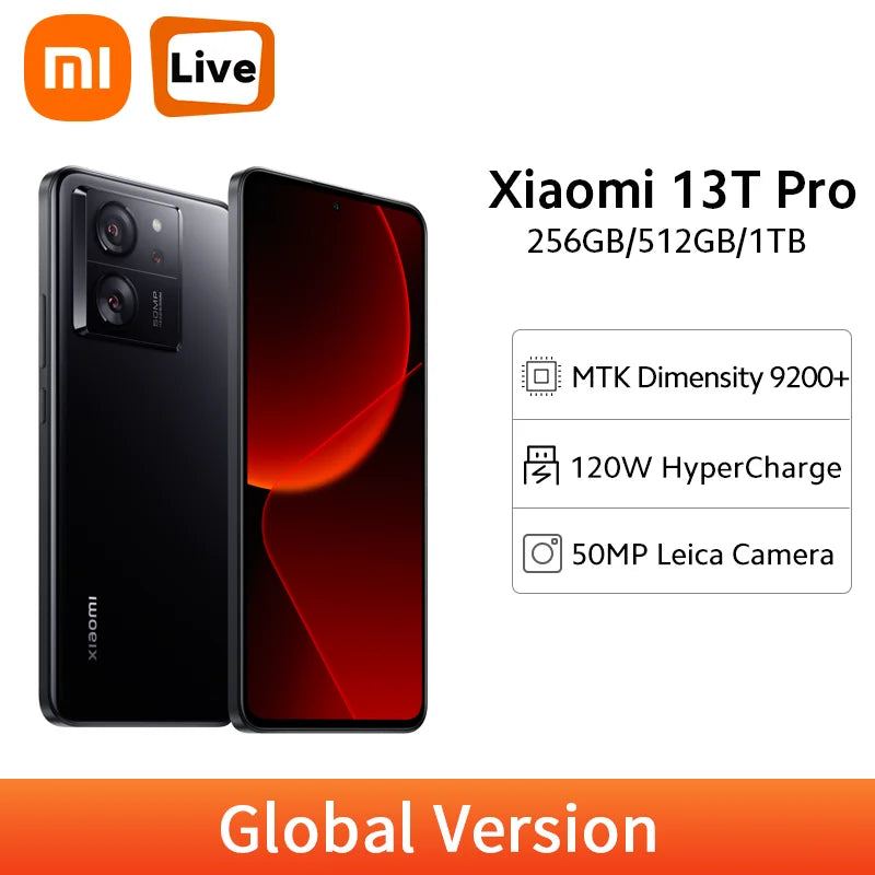 Global Version Xiaomi 13T Pro 256GB/512GB/1TB 144Hz AMOLED 50MP Leica Camera Xiaomi 120W HyperCharge IP68 Waterproof Smartphone