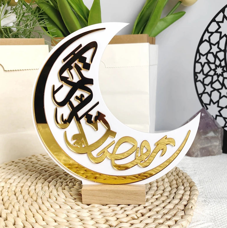 Muslim Acrylic Moon Ornaments 2025 Ramadan Kareem Decoration for Home Table Eid Mubarak Islamic Festival Party Gifts Supplies