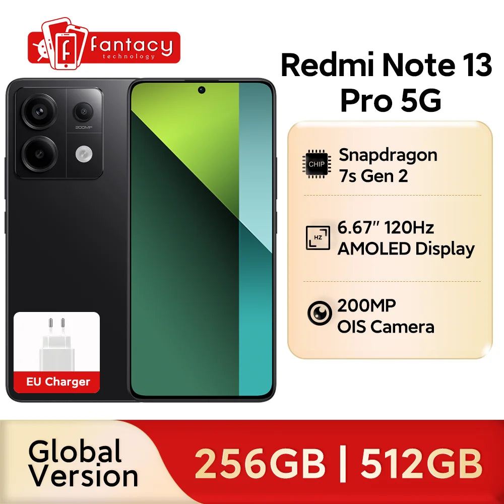 Xiaomi Redmi Note 13 Pro 5G Global Version Snapdragon 7s Gen 2 200MP OIS Camera 67W Turbo Charging 120Hz AMOLED NFC