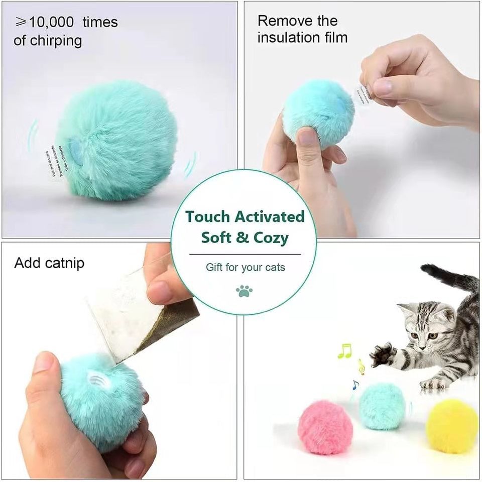 Smart Cat Toys Interactive Ball Plush Electric Catnip Training Toy Kitten Touch Sounding Pet Product Squeak Toy Ball Cat Supplie - Jointcorp