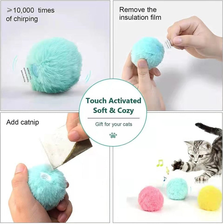 Smart Cat Toys Interactive Ball Plush Electric Catnip Training Toy Kitten Touch Sounding Pet Product Squeak Toy Ball Cat Supplie - Jointcorp